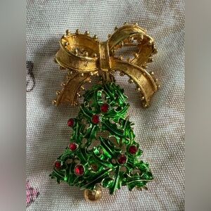 Gold and Green Christmas Tree Brooch